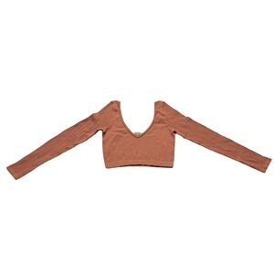 Bozzolo Ribbed Cropped Top Long Sleeve Brown Stretchy S/M Y2K‎